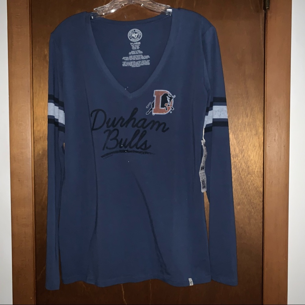 Women’s XL 47 Forty Seven Brand DURHAM BULLS Vintage L/S Blue Baseball Tee Shirt
